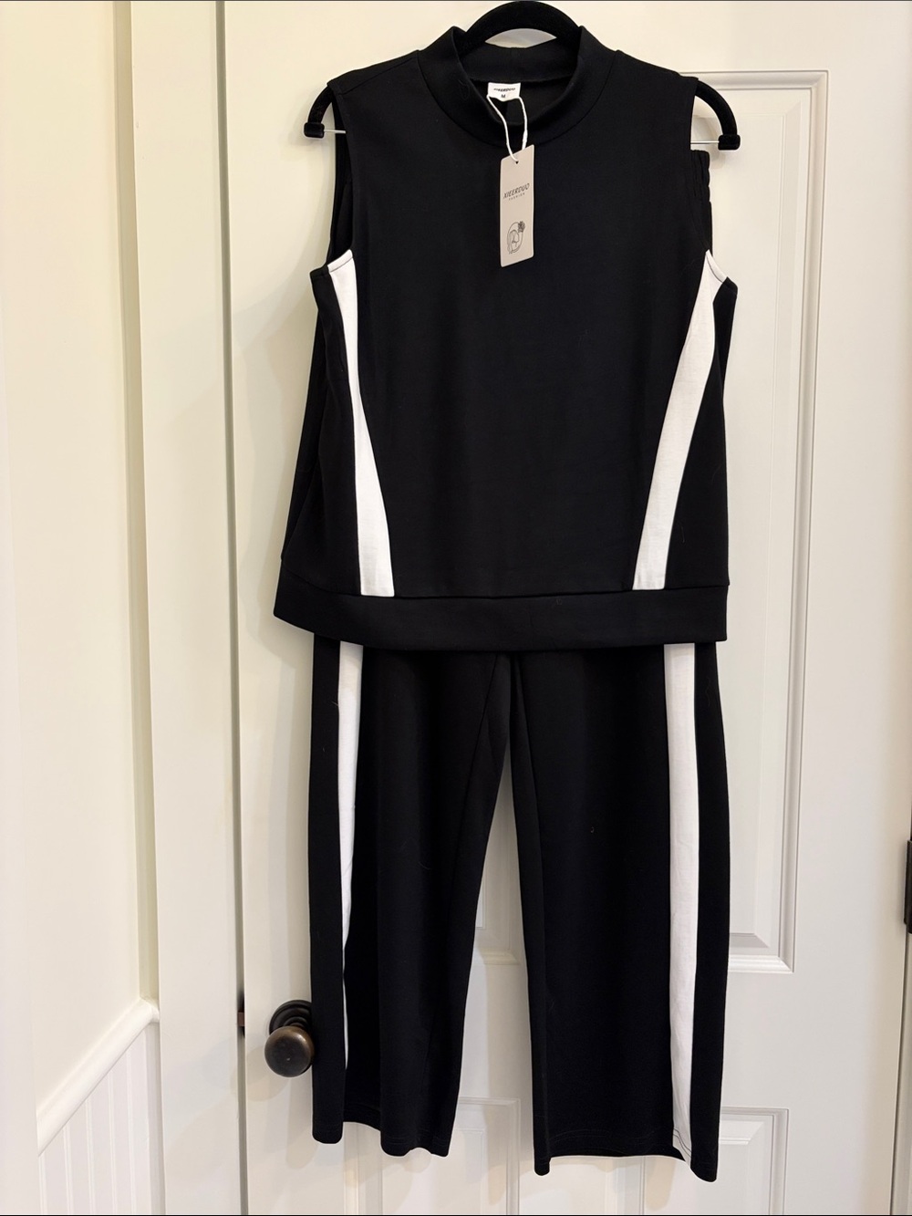 Sleeveless Black & White Track Jumpsuit Set 
Size M NWT